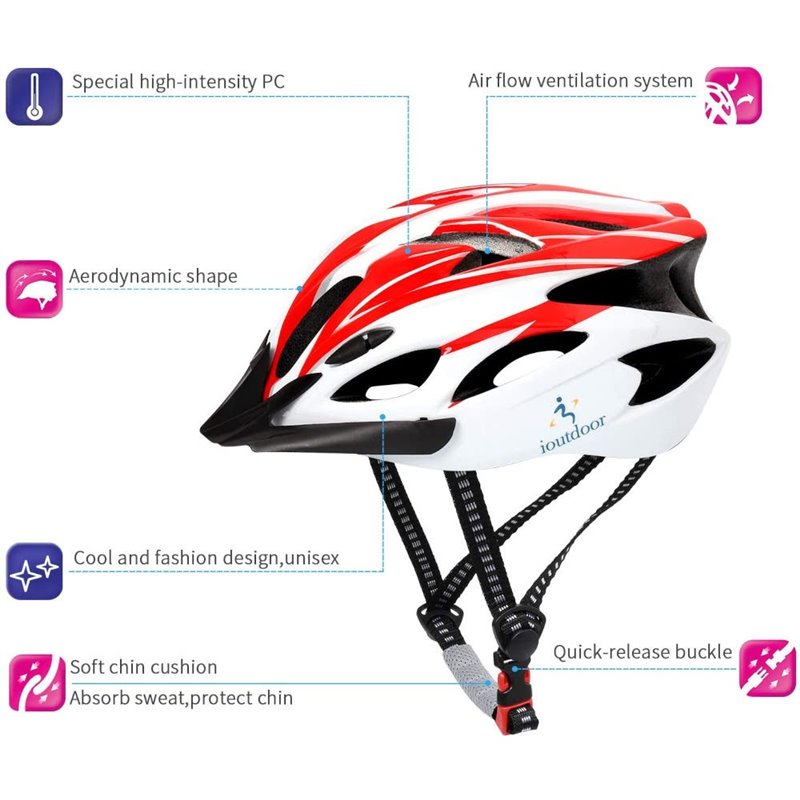 iOutdoor Bike Helmet 56-64cm 18 Vents Red + White