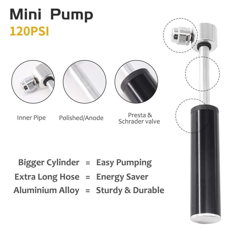 Mini Bike Hand Pump 120psi Presta/Schrader Black 10cm
