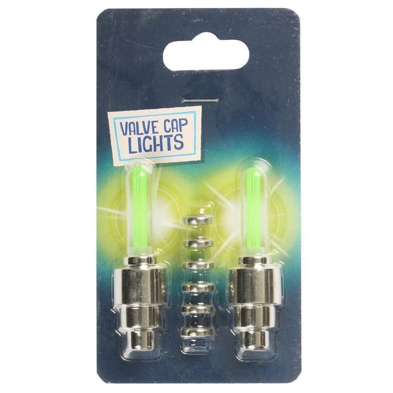 Halfords Cycle Valve Cap Lights Green Pair
