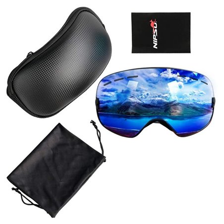 Nipsu Ski Goggles Black Frame Revo Blue Lens UV400 Protection