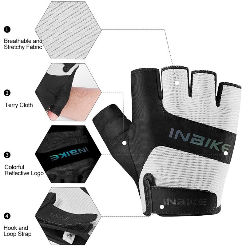Inbike Half Finger Cycling Gloves Black/White XL