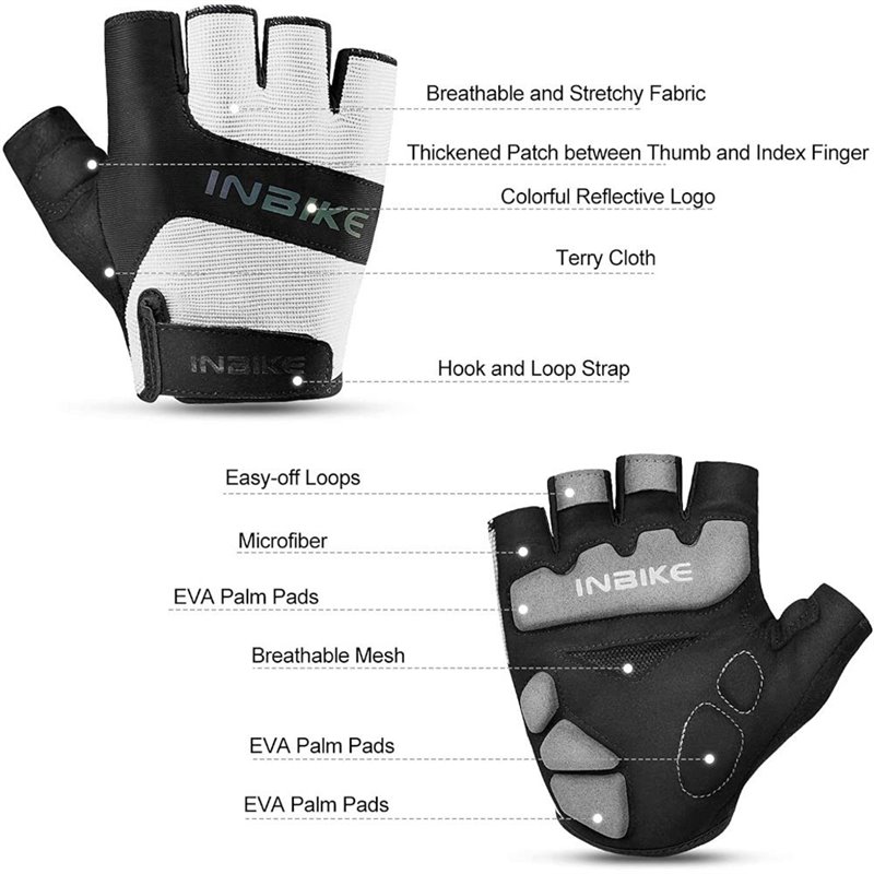 Inbike Half Finger Cycling Gloves Black/White XL